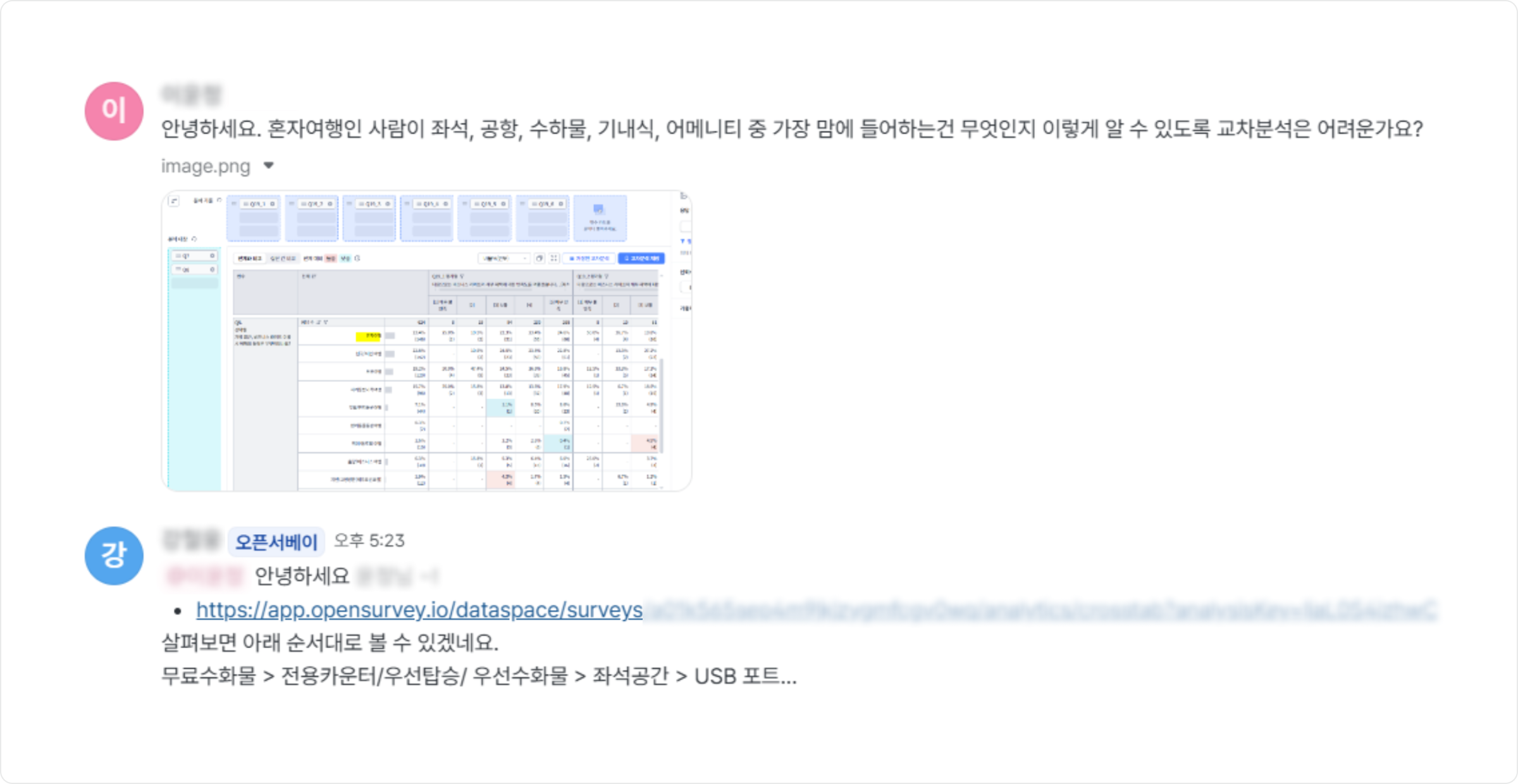 전화, 이메일 대신 조인트를 통해 자유로운 질문과 의견을 주고 받는 모습. 오픈서베이 제공