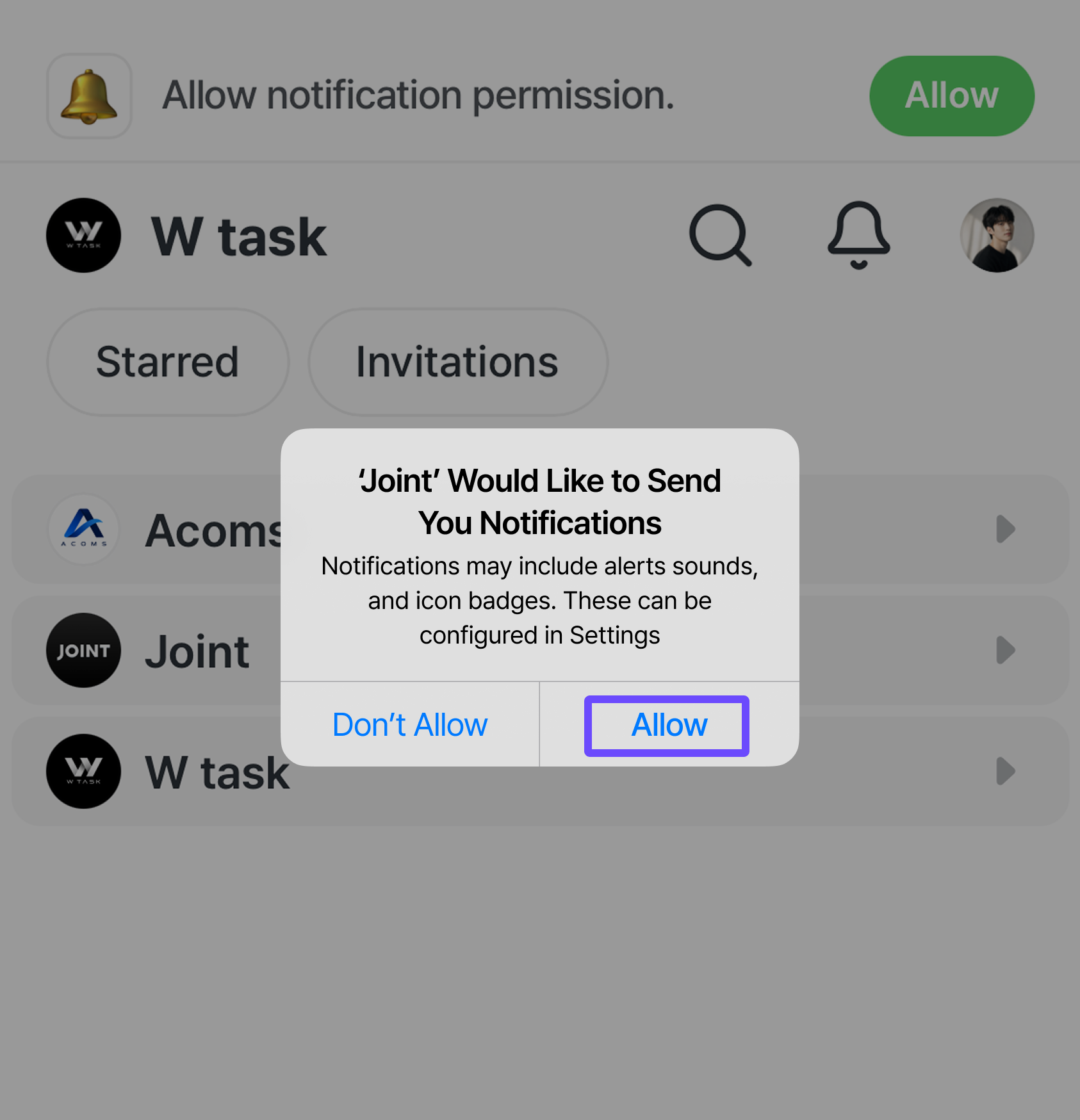 Allowing notification permission.