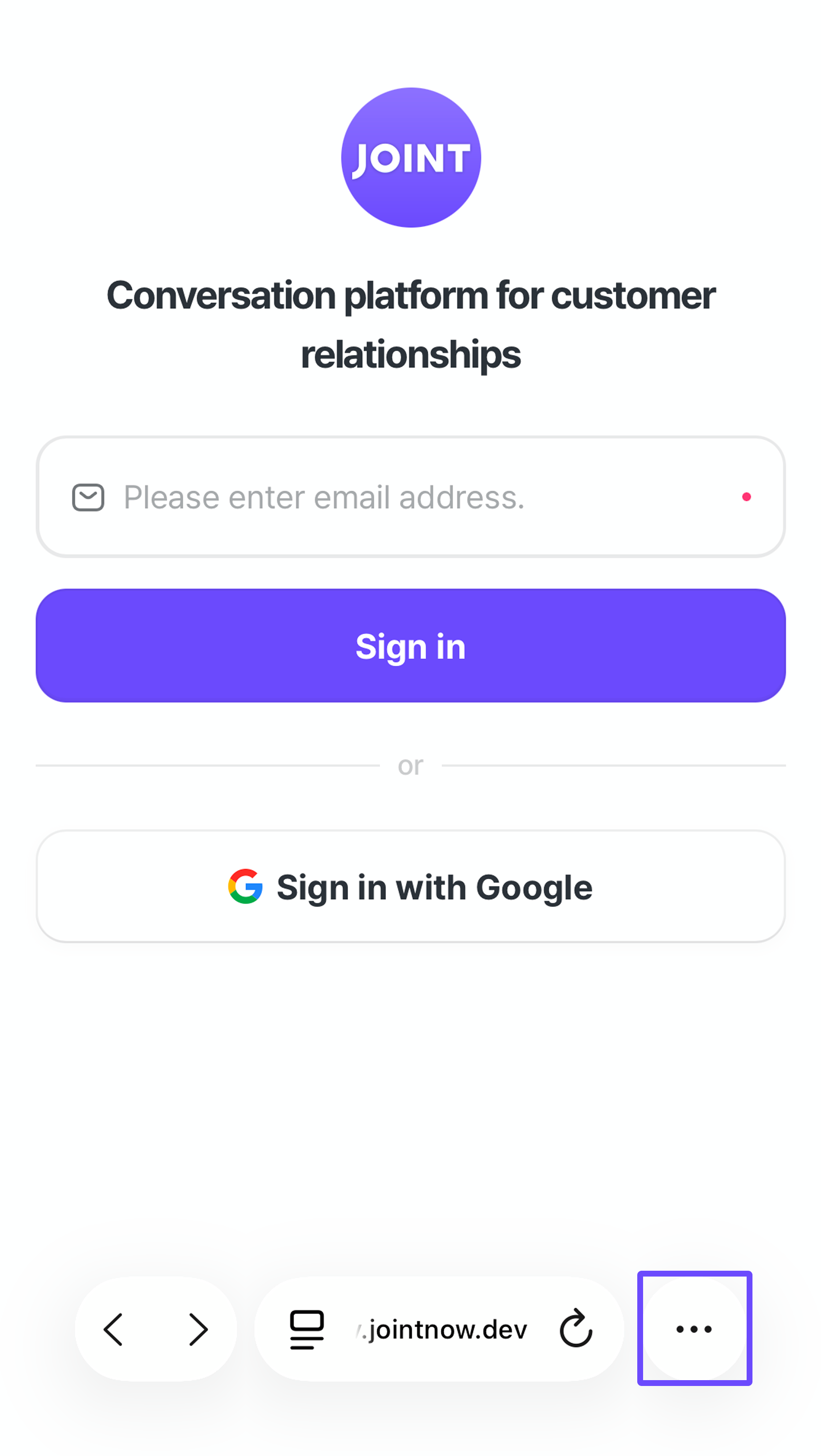 Opening mobile Joint in Safari.