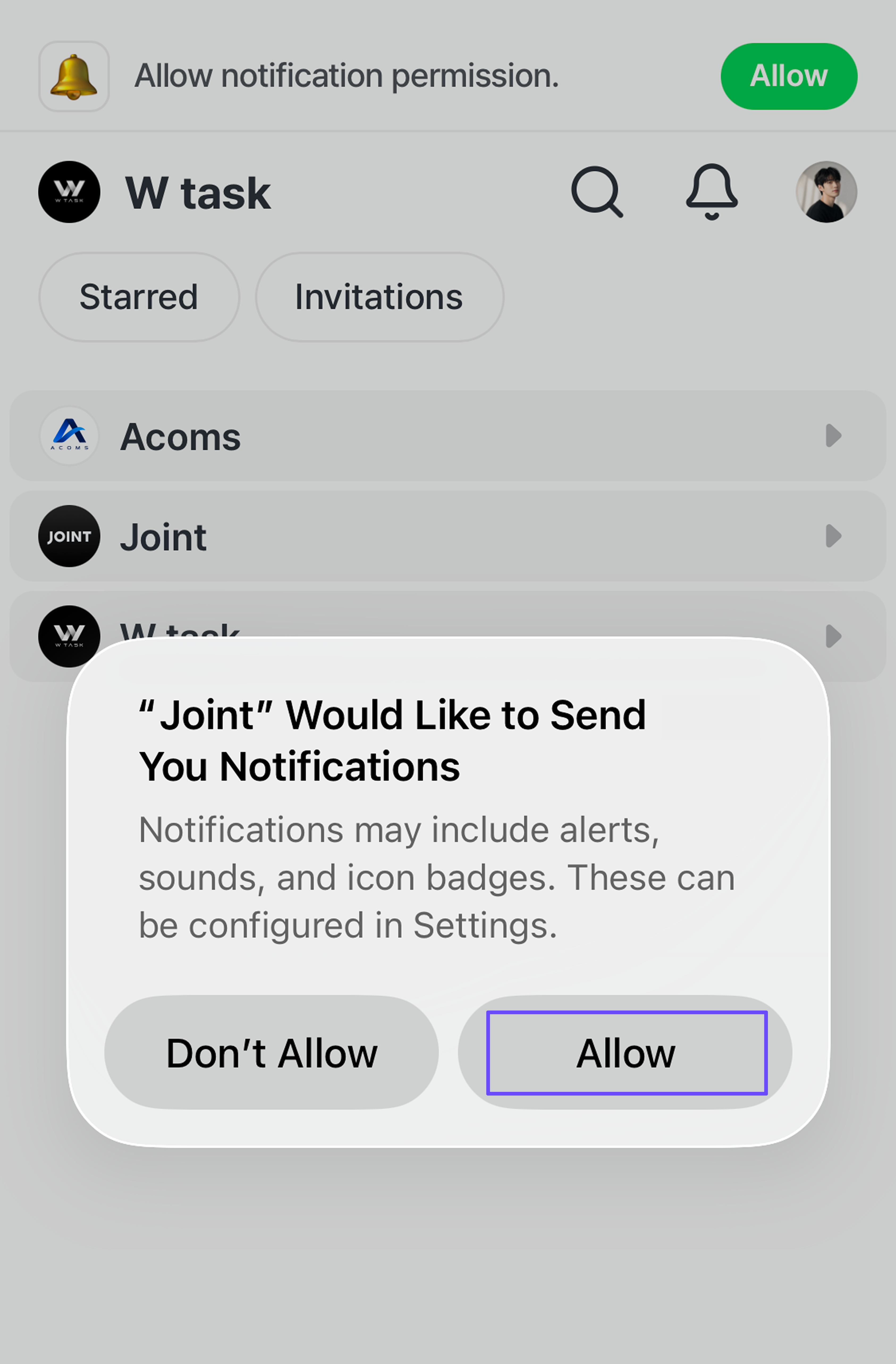 Allowing notification permission.