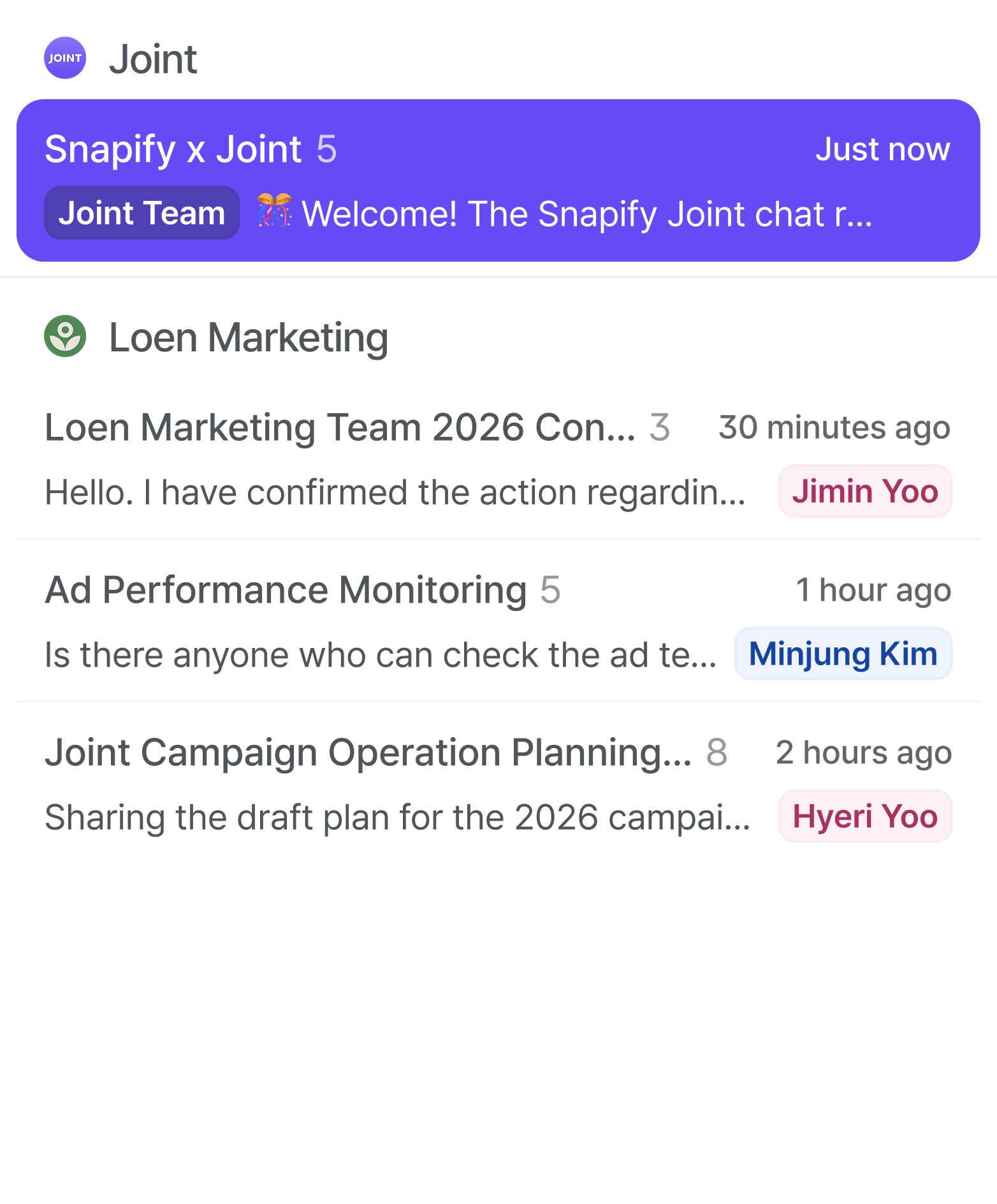 Several channels created by topic under the same account.