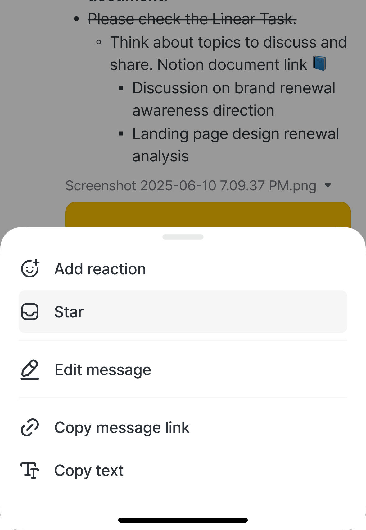 Long-pressing a message to mark it as a follow-up.