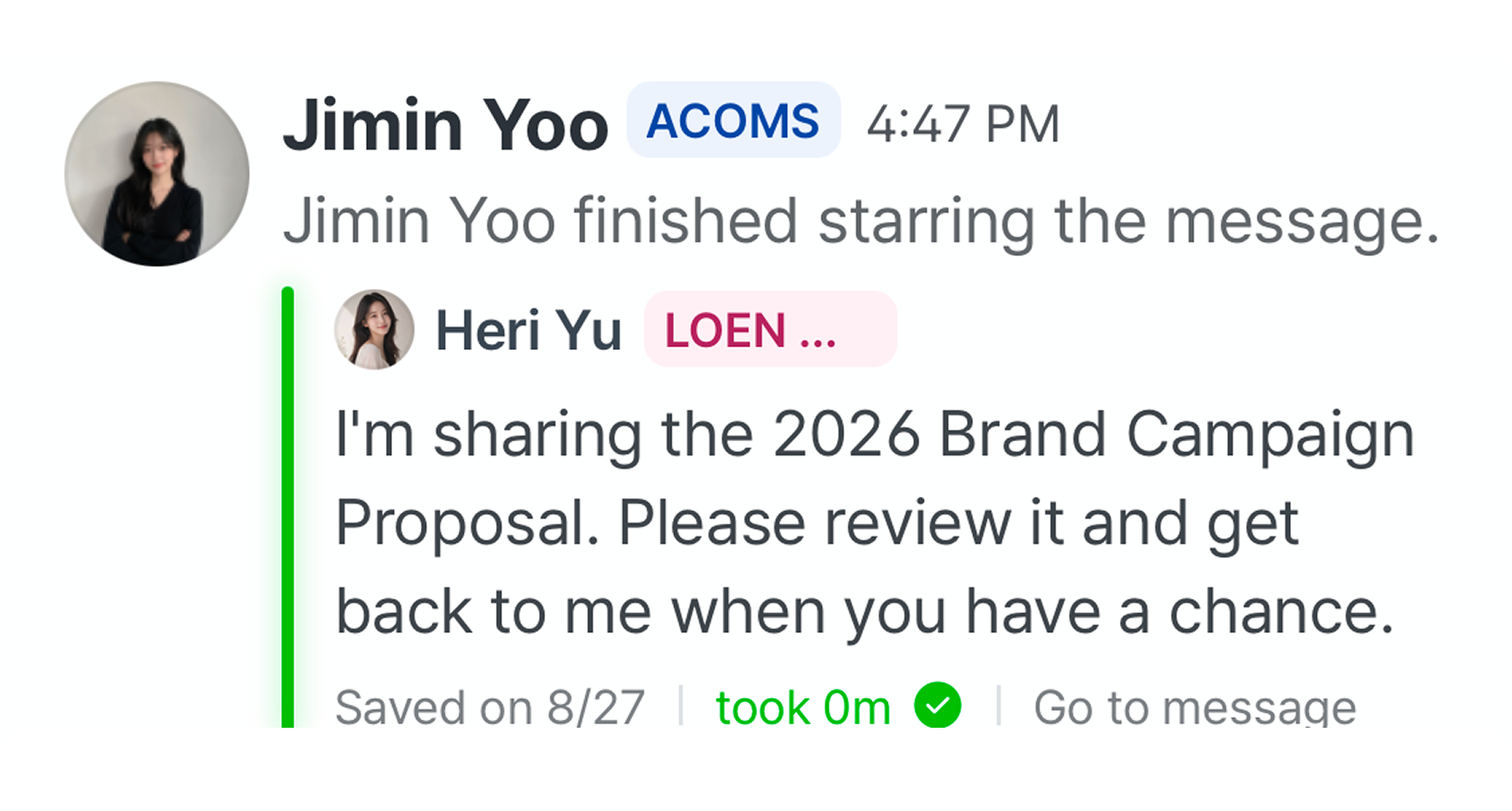 A notification that a starred message was completed.