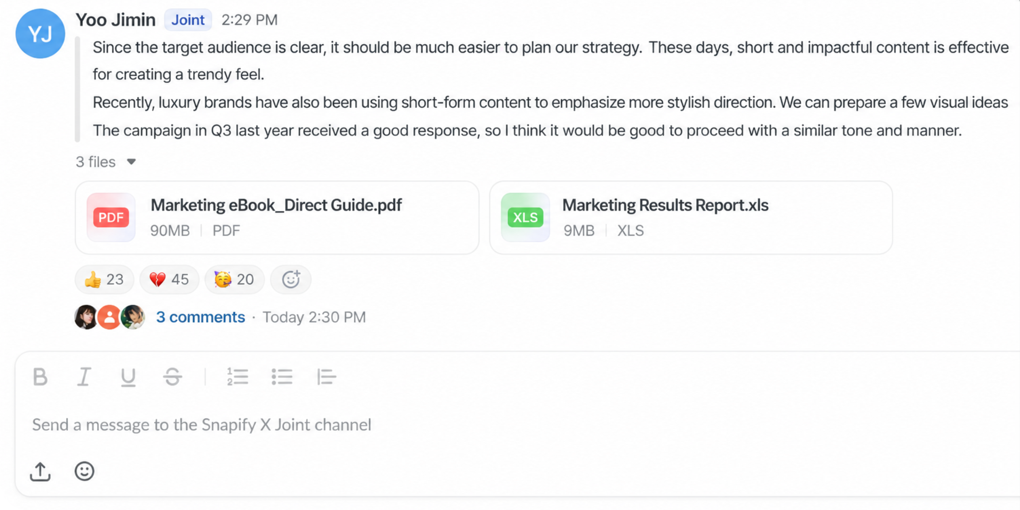 A message with a PDF and a spreadsheet attached.