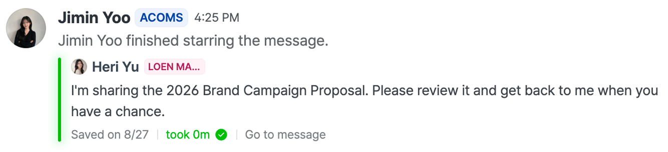 A notification that a starred message was completed.