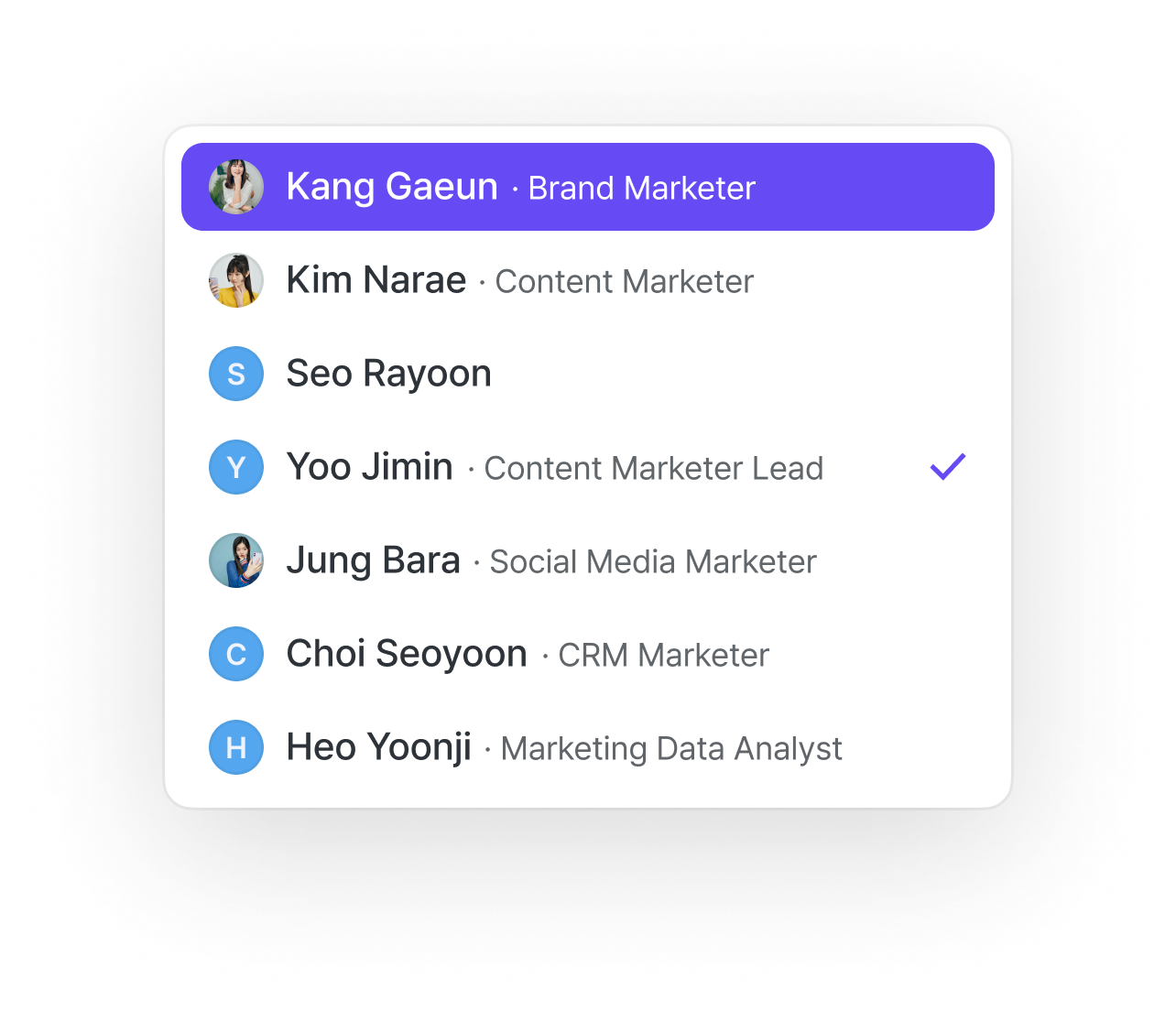 Choosing a team member from the owner list.