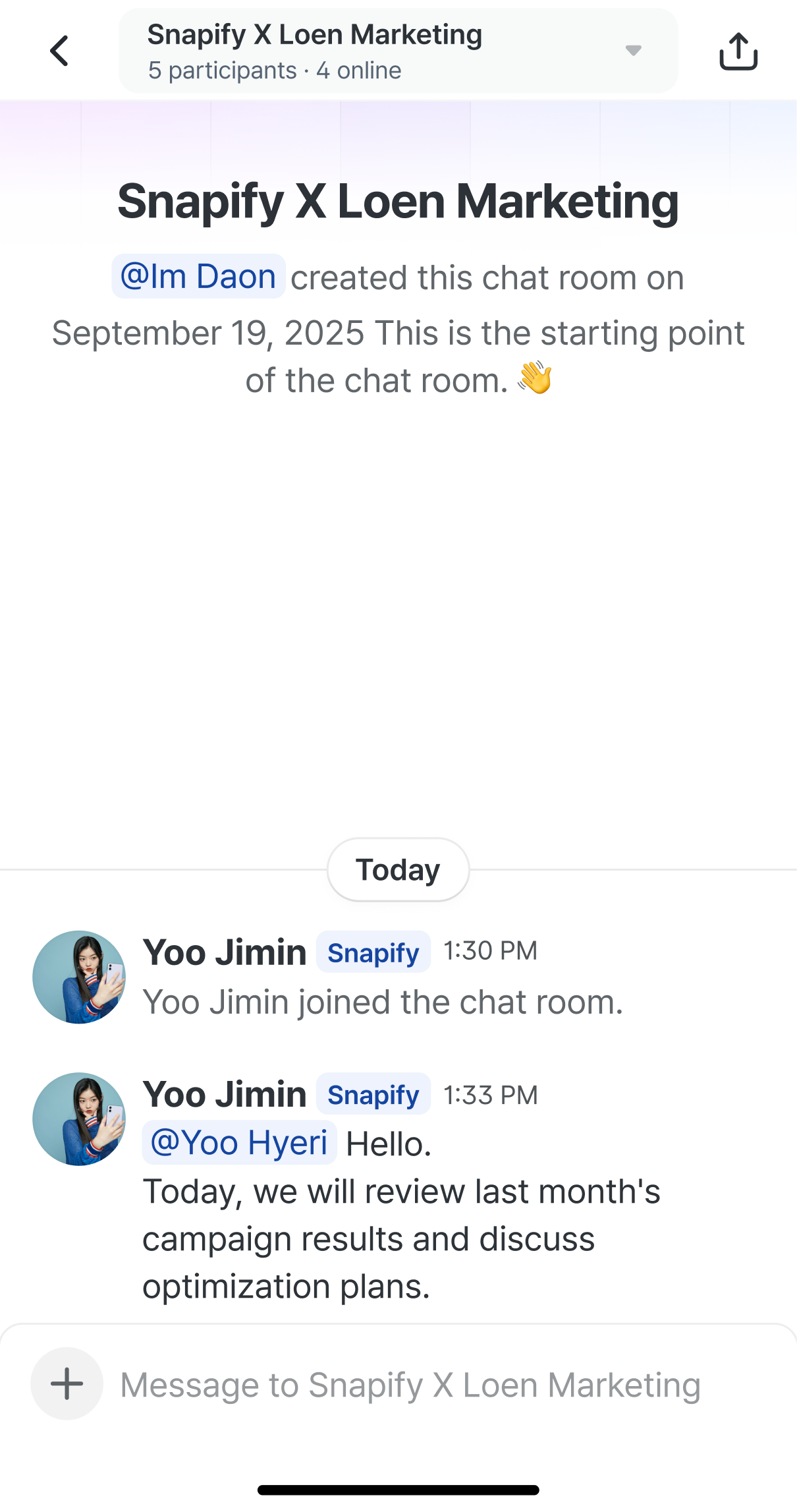 Picking up the conversation in the channel you were invited to, on mobile.