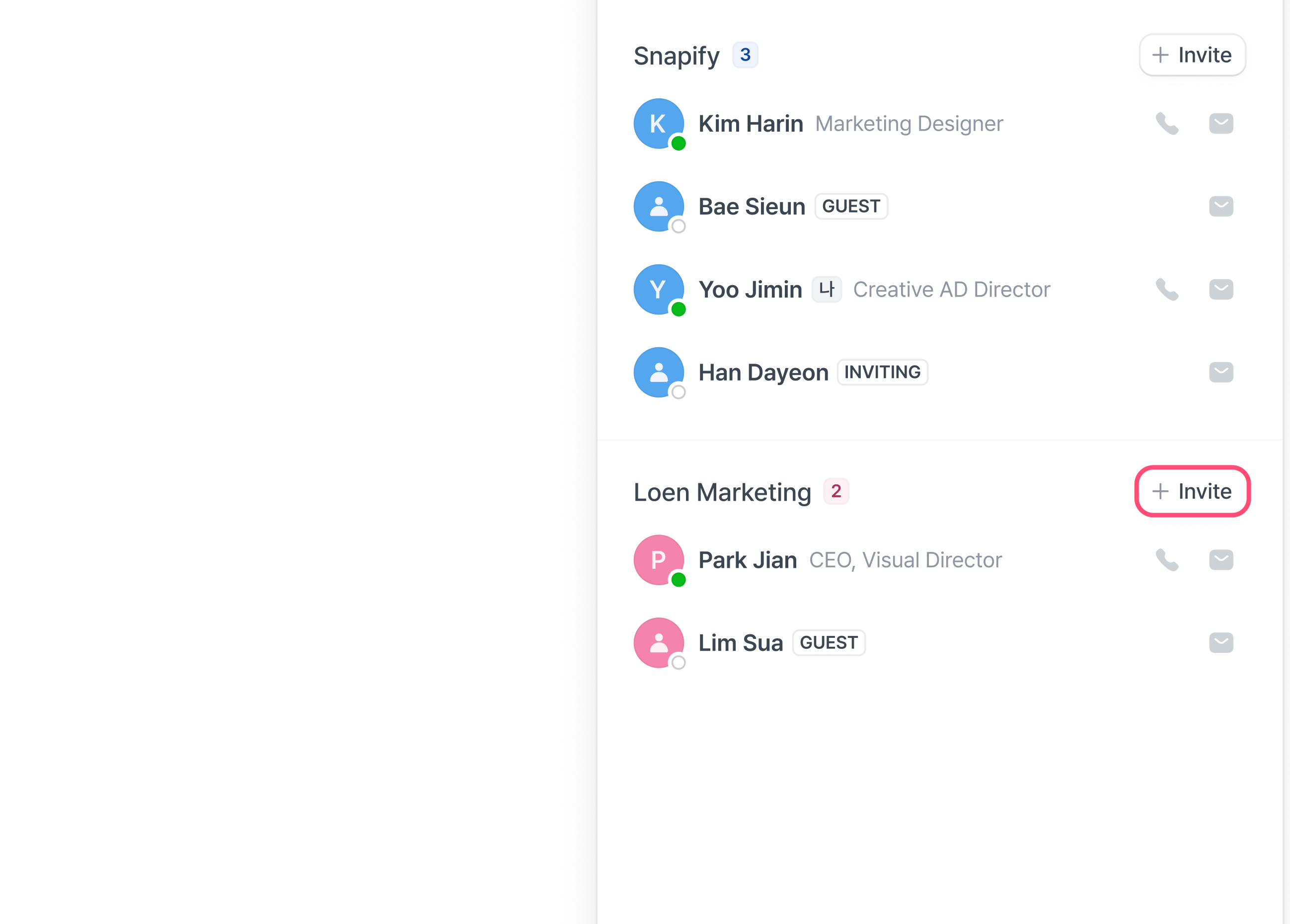The channel member list, with an invite button next to an Account company name.