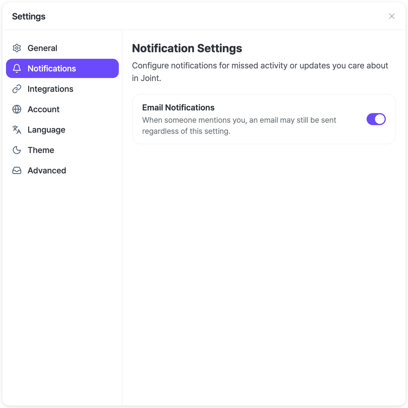 Notification settings in the Settings window.