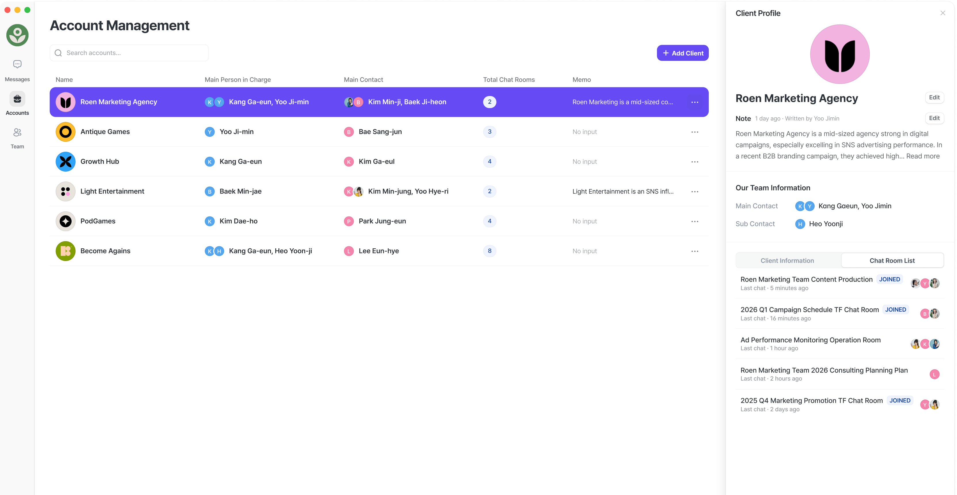 The team member list, including pending members.