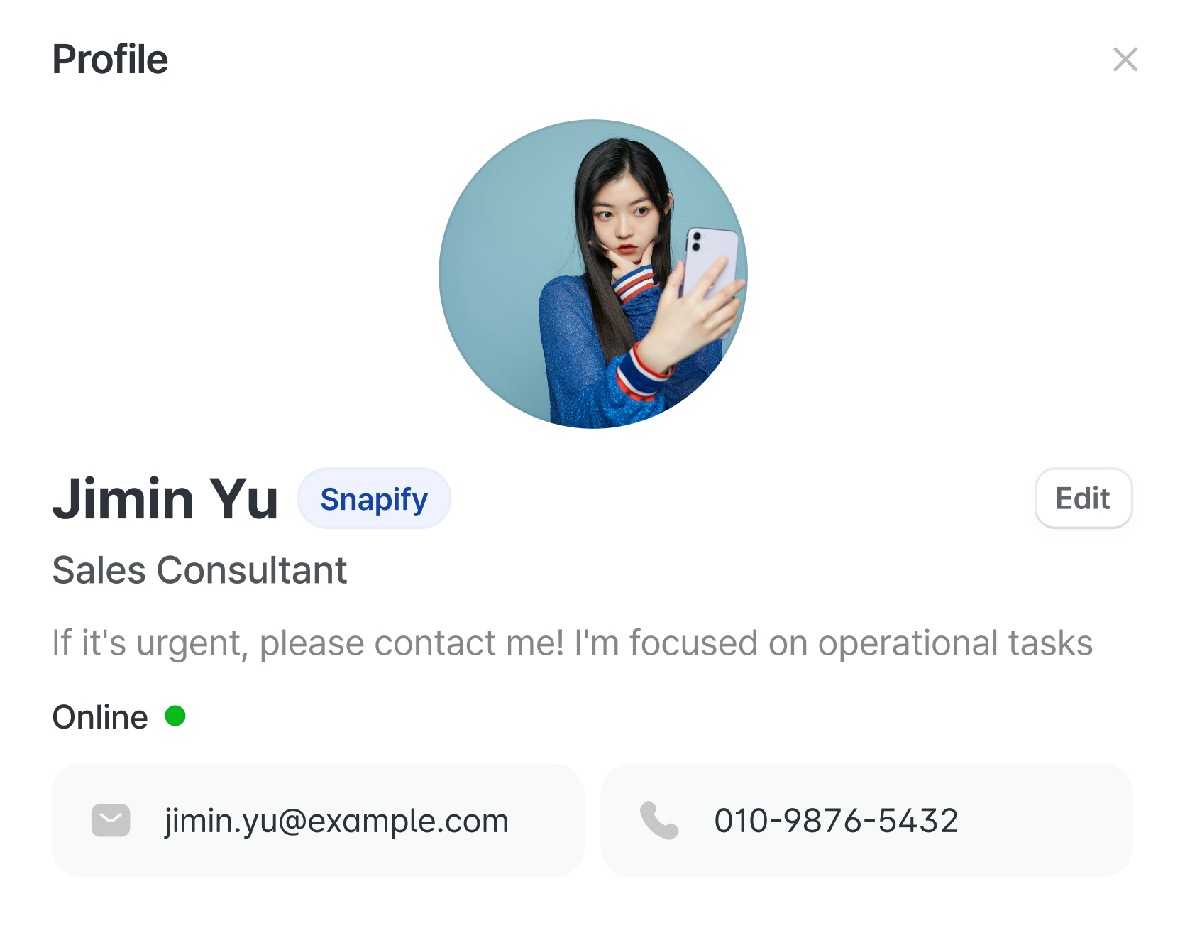 A team member’s profile details.