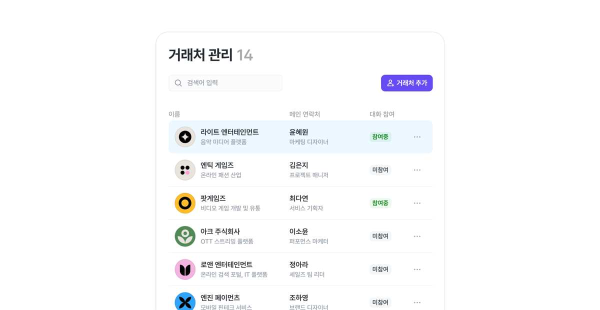 거래처 관리 미리보기